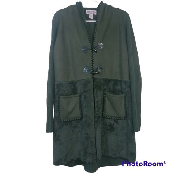 Oliver Long Line Mixed Media Hooded Sweater Cardigan Jacket Size L - Picture 1 of 8